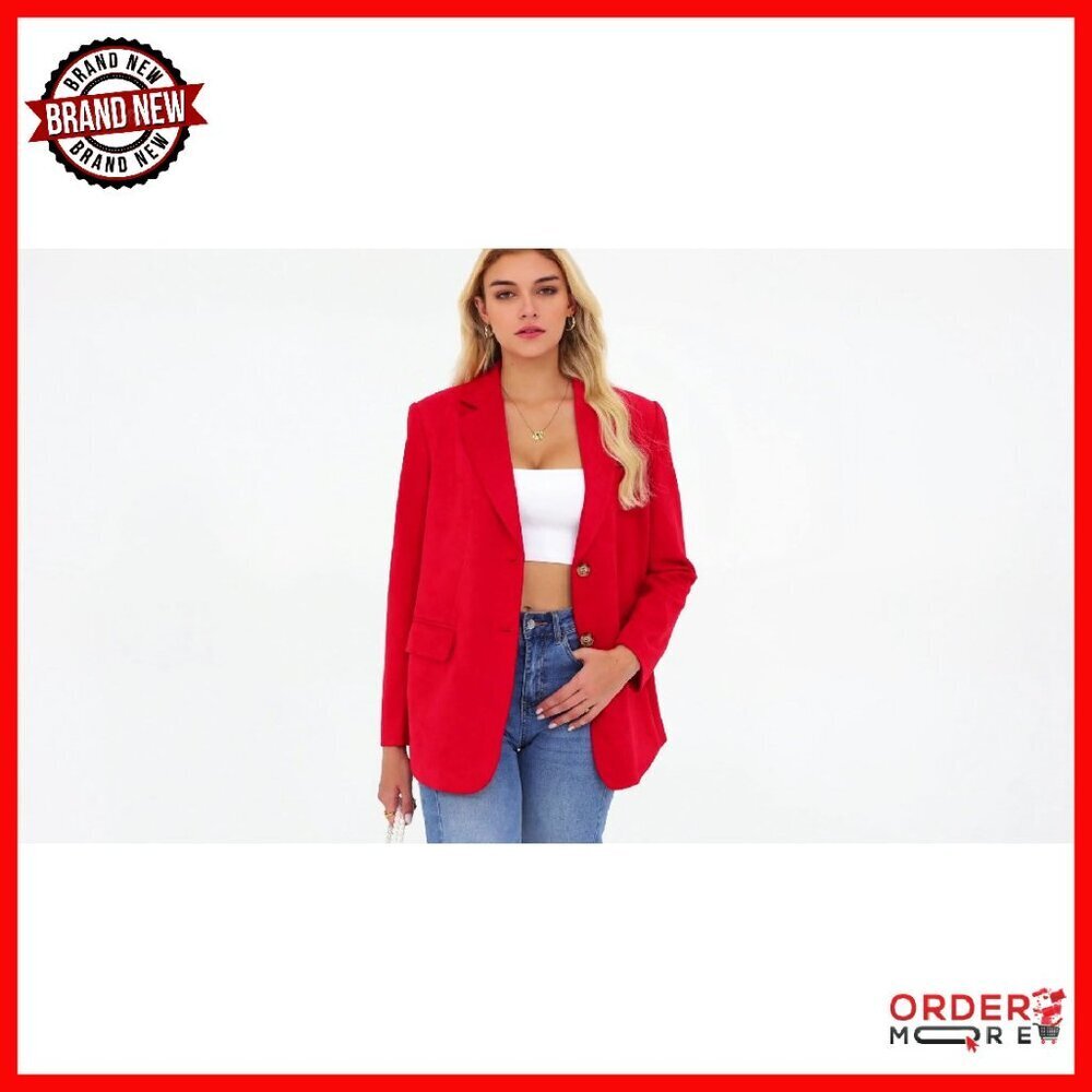 Oversized Faux Suede Blazer Women's Business Casual Work Jacket - Picture 8 of 8